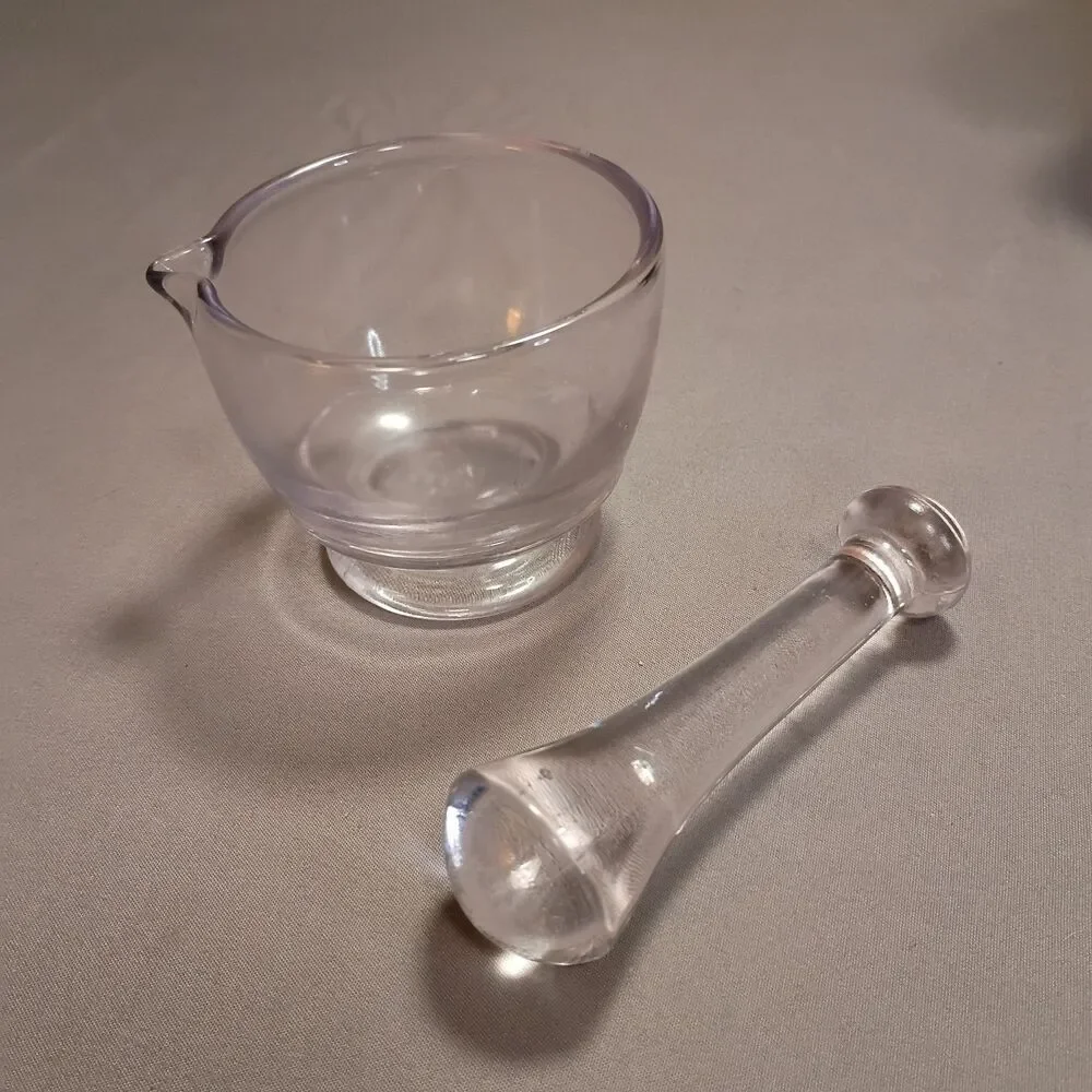 Vintage Glass 2 oz Mortar & Pestle With Pour Spout, Apothecary Spices Cooking